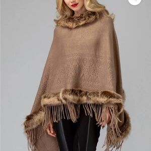Joseph Ribkoff Shawl Like Poncho Beige. One Size